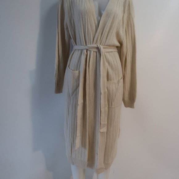 NWT Womens Crush Beige Ribbed Pure Cashmere Long Duster Cardigan Sweater 2 US/M - Picture 7 of 16